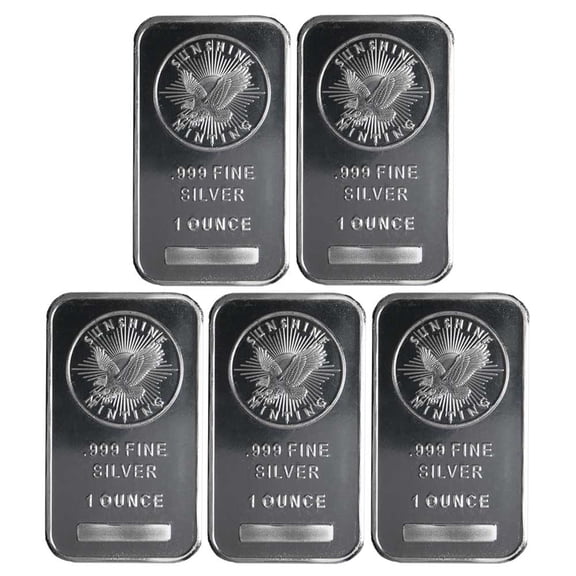 Collectible Lot of 5 - 1 Troy oz Sunshine Mint .999 Fine Silver Bar Mint Mark SI Sealed