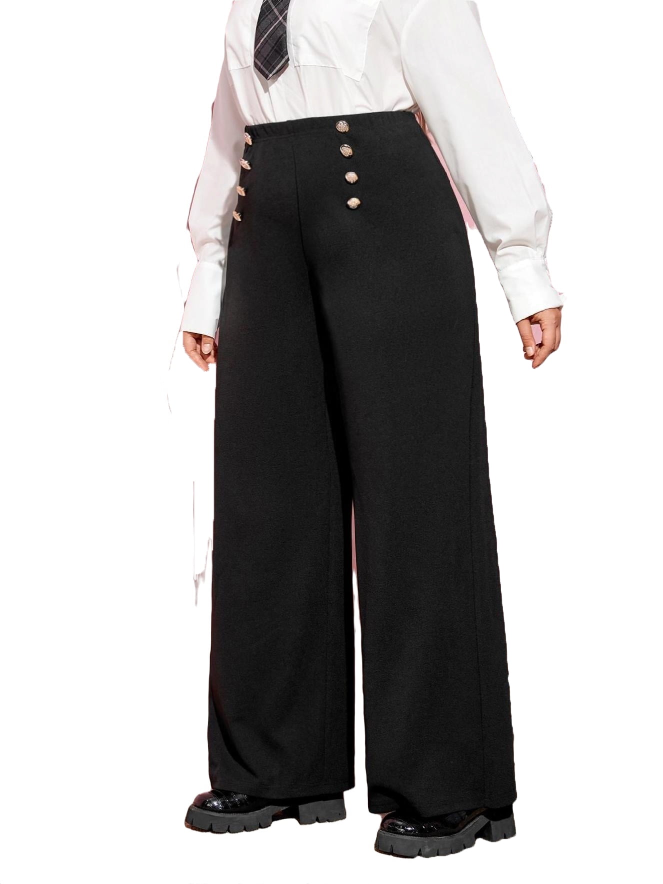 Casual Solid Wide Leg Black Plus Size Pants Women s Walmart casual-solid-wide-leg-black-plus-size-pants-women-s-walmart