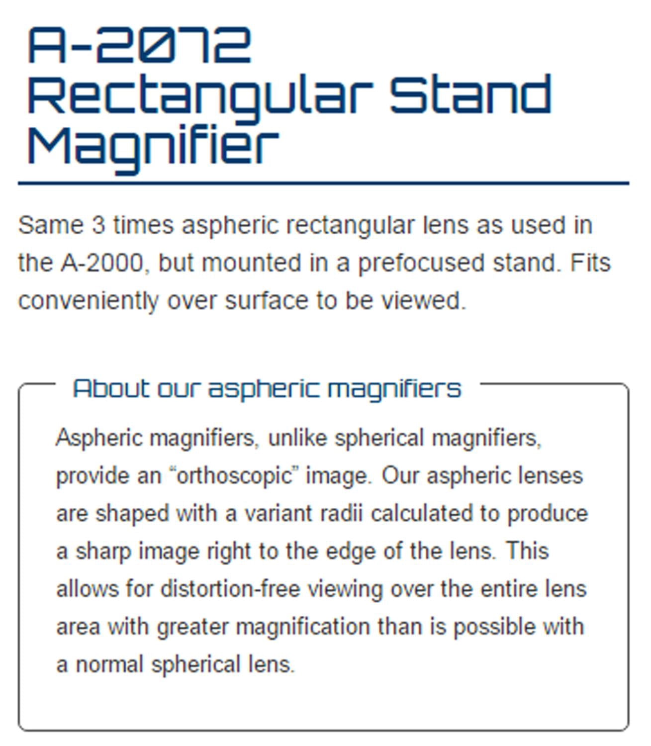 3x Stand Magnifier 2" X 4" Rectangular Aspheric Lens In A Prefocused Stand For Easy View