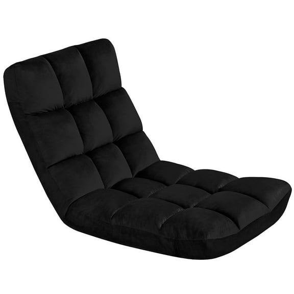Floor Sofa Chair 14 Position Adjustable, Folding Padded Recliner for Living Room, Thick Cushion Lounge Chair for Gaming Meditation Relaxation, Black