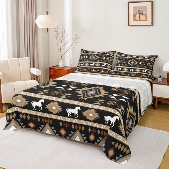 Castle Fairy Teenagers Tribal Aztec Twin Sheet Sets,Western Horse Bedding