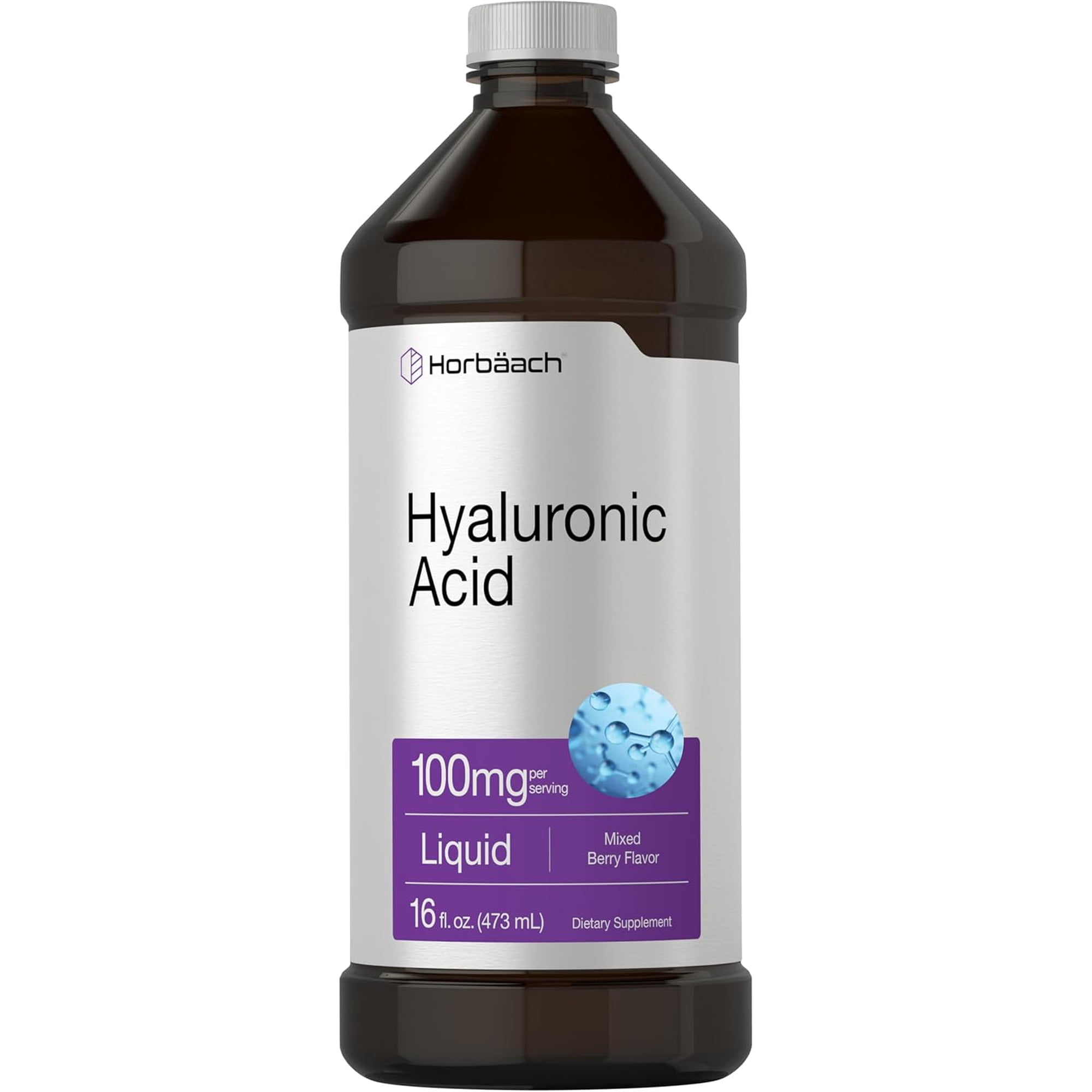 Liquid Hyaluronic Acid Supplement | 100 mg | 16 oz | Mixed Berry Flavor | by Horbaach