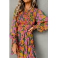 thumbnail image 5 of Women's Multicolour Floral Print Mini Dress – Smocked Ruffled Long Sleeve for Autumn Outings | XL, 5 of 9