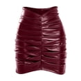 thumbnail image 5 of Fengqque Women's Leather Skirts High Waisted Pleated High Side Slit Bodycon Mini Skirts Half Skirt Leather Skirt Wine XL(XL), 5 of 5