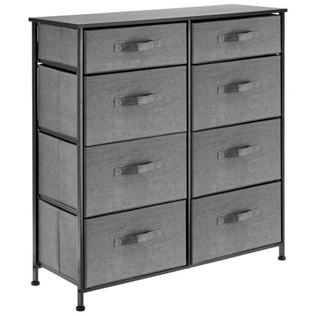 mDesign Tall Storage Dresser Furniture with 8 Slim Fabric Drawers, Dark Gray