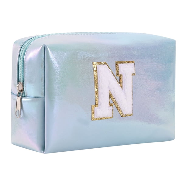 Neceser de maquillaje alfabeto bordado - PU, gran capacidad y con estilo - para viajes, neceser y bolso de mano