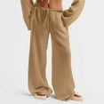 thumbnail image 2 of Wide Leg Linen Pants Women Low Rise Baggy Palazzo Pants Soft Drawstring Sweatpants Lightweight Boho Beach Trousers with Pockets Camel XL, 2 of 7