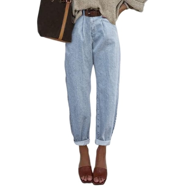 Pantalones vaqueros elegantes, holgados, holgados, estilo novio, para mujer, azules