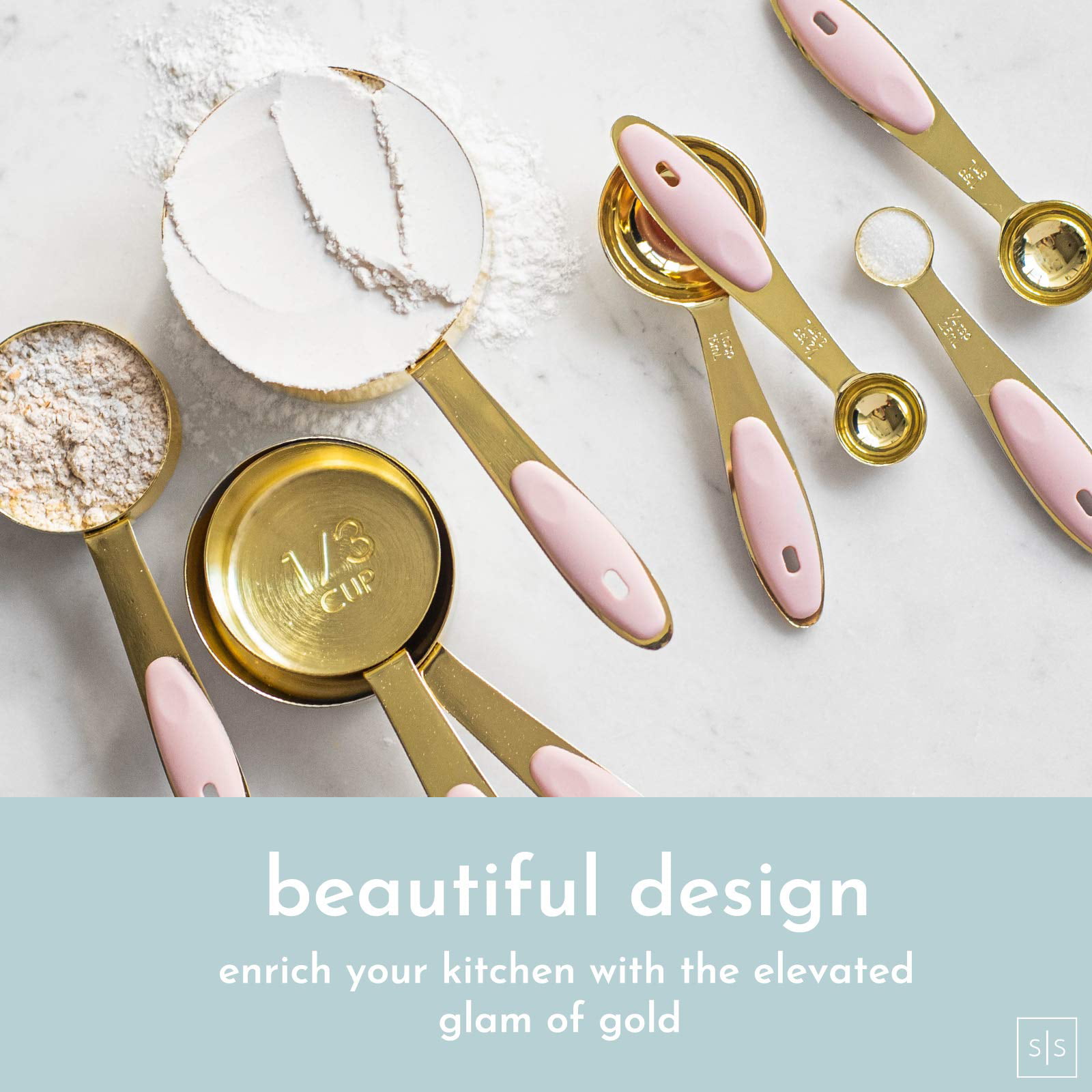 Golden Metal Measuring Cups And Spoons Set - Perfect For Baking