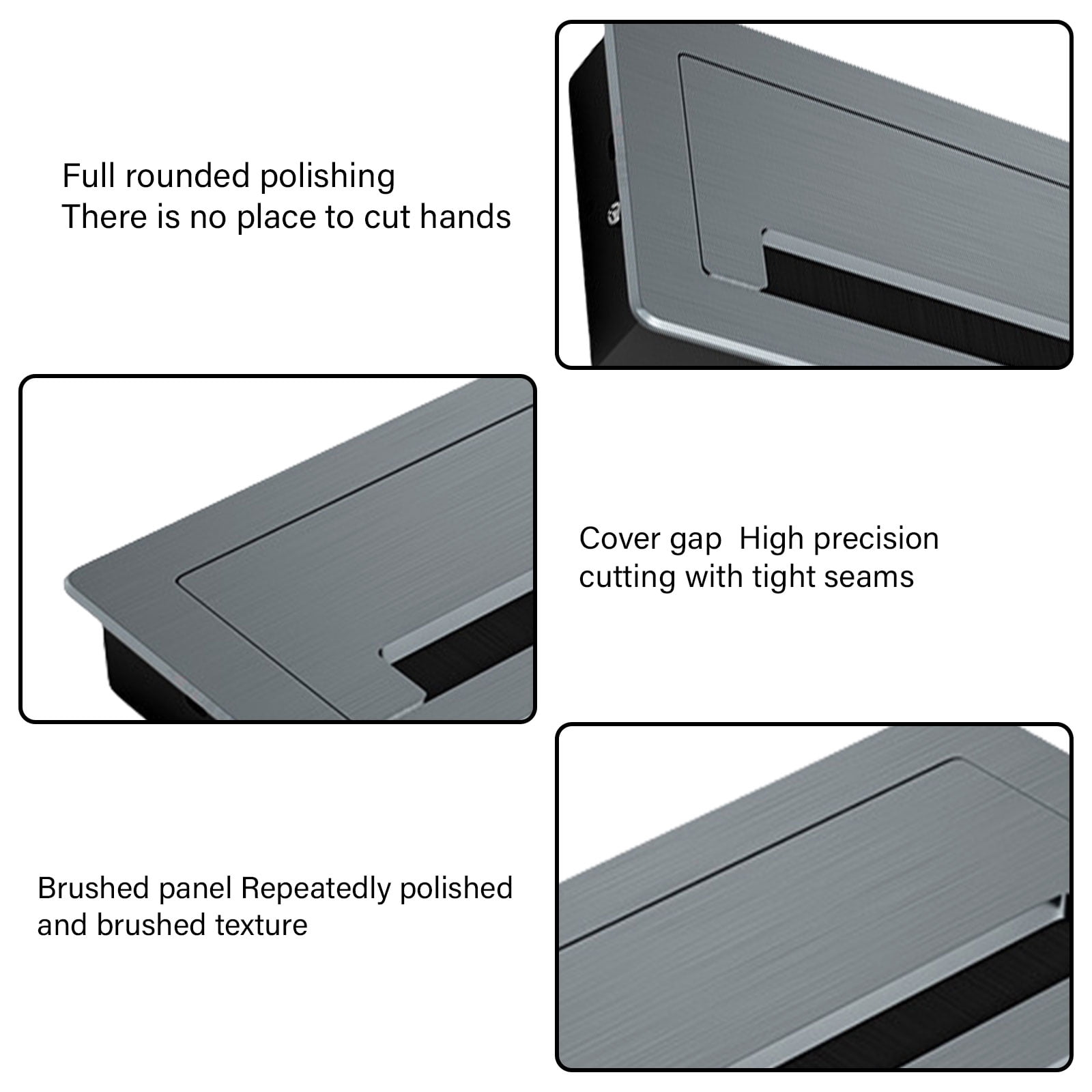 Desk Cable Tidies Grommet Set Metal Rectangle Cord Cover with Brush Interior Multipurpose Metal Desk Grommet with Brush
