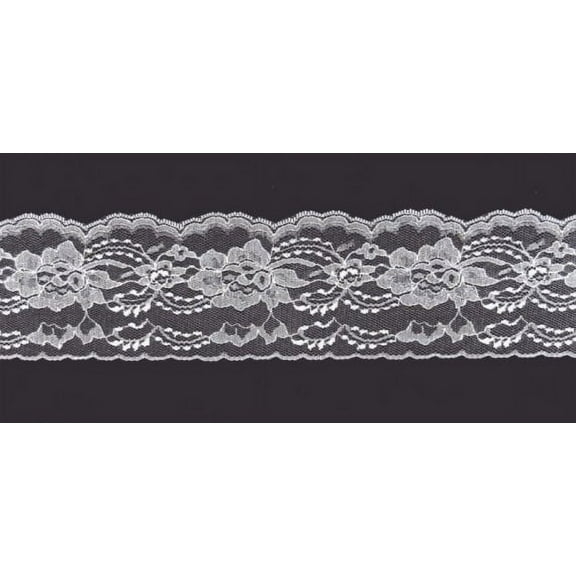 Ribbon Bazaar Lace 444 Flat 4" White 25 yards 100% Polyester