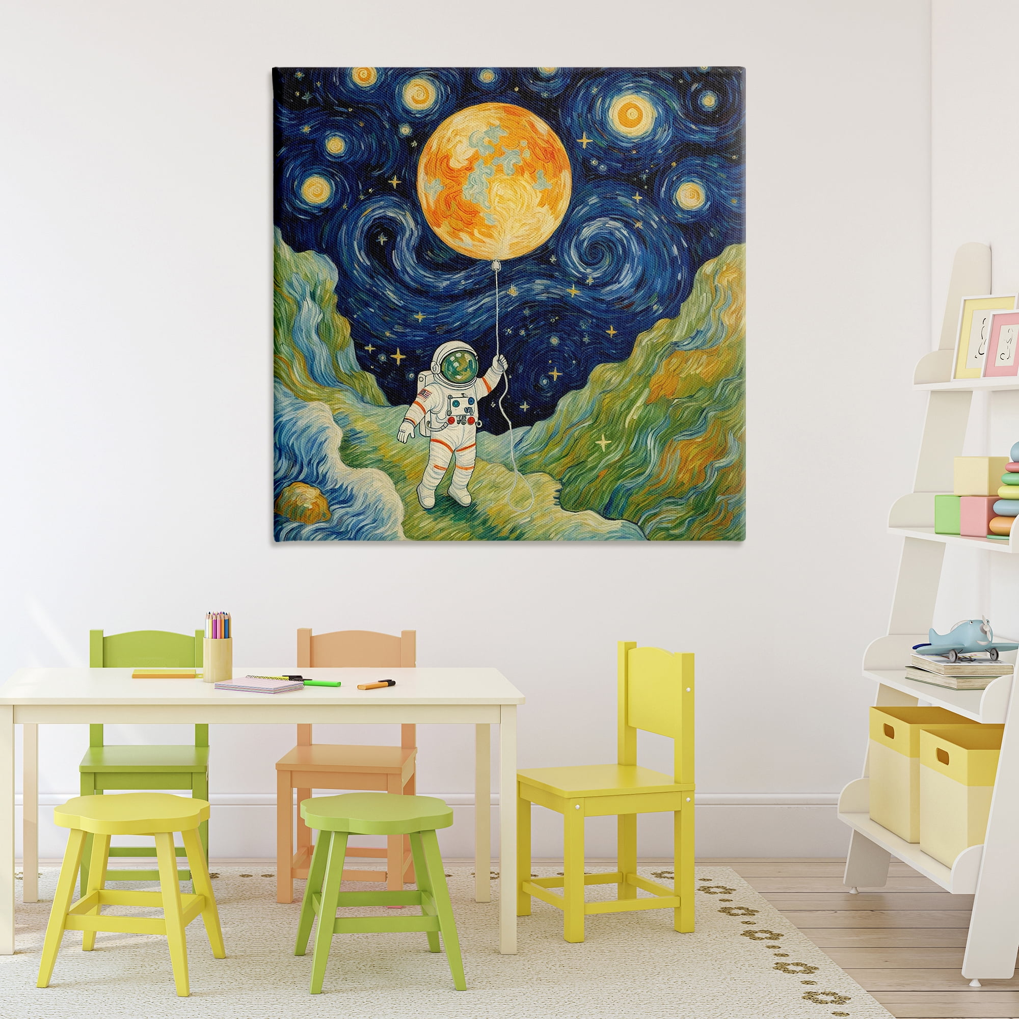 Impressionist Astronaut in Space Canvas Wall Art, design by Angie Hawke