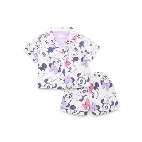 Disney Minnie Mouse Girls Short Sleeve Top with Shorts, 2-Piece Pajama Set, Sizes 4-10