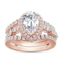 AFFY 2.75CT Moissanite Diamond Halo Wedding Promise Ring Sets for Women in 14K Rose Gold over Silver-12