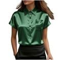 thumbnail image 6 of RYRJJ Womens Satin Blouse Summer Trendy Short Sleeve Silk Button Down Shirts Business Casual Work Tops with Pockets(Green,M), 6 of 9