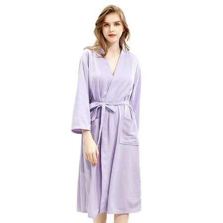 

Metich Women’s Knee Length Waffle Robe Bath Spa Robe Lightweight Cotton &Polyester Blend M-XL Light Purple