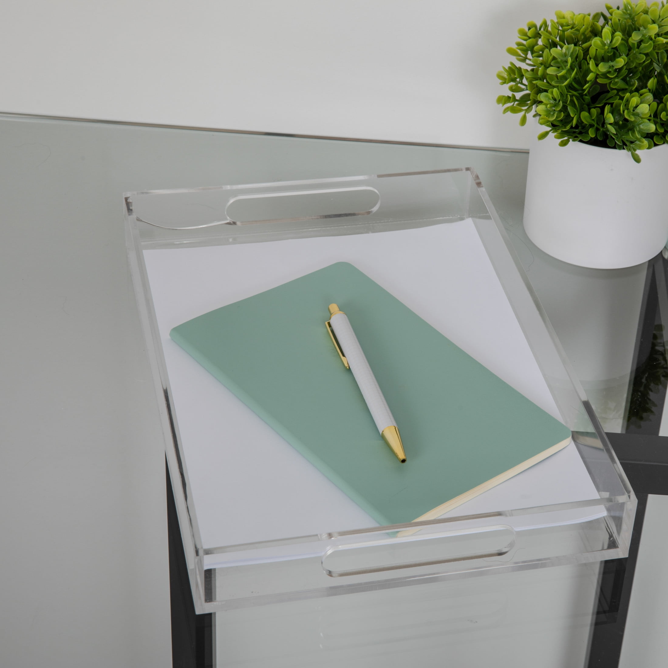 Martha Stewart Brody Acrylic Letter Tray Office Desktop Organizer with Handles, 12.75" x 8.75"