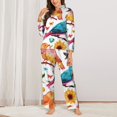 thumbnail image 3 of Junzan Flowers Birds And Butterflies Print Womens Pajama Sets,Long Sleeve Button Down For Women Pjs 2 Piece, 3 of 9