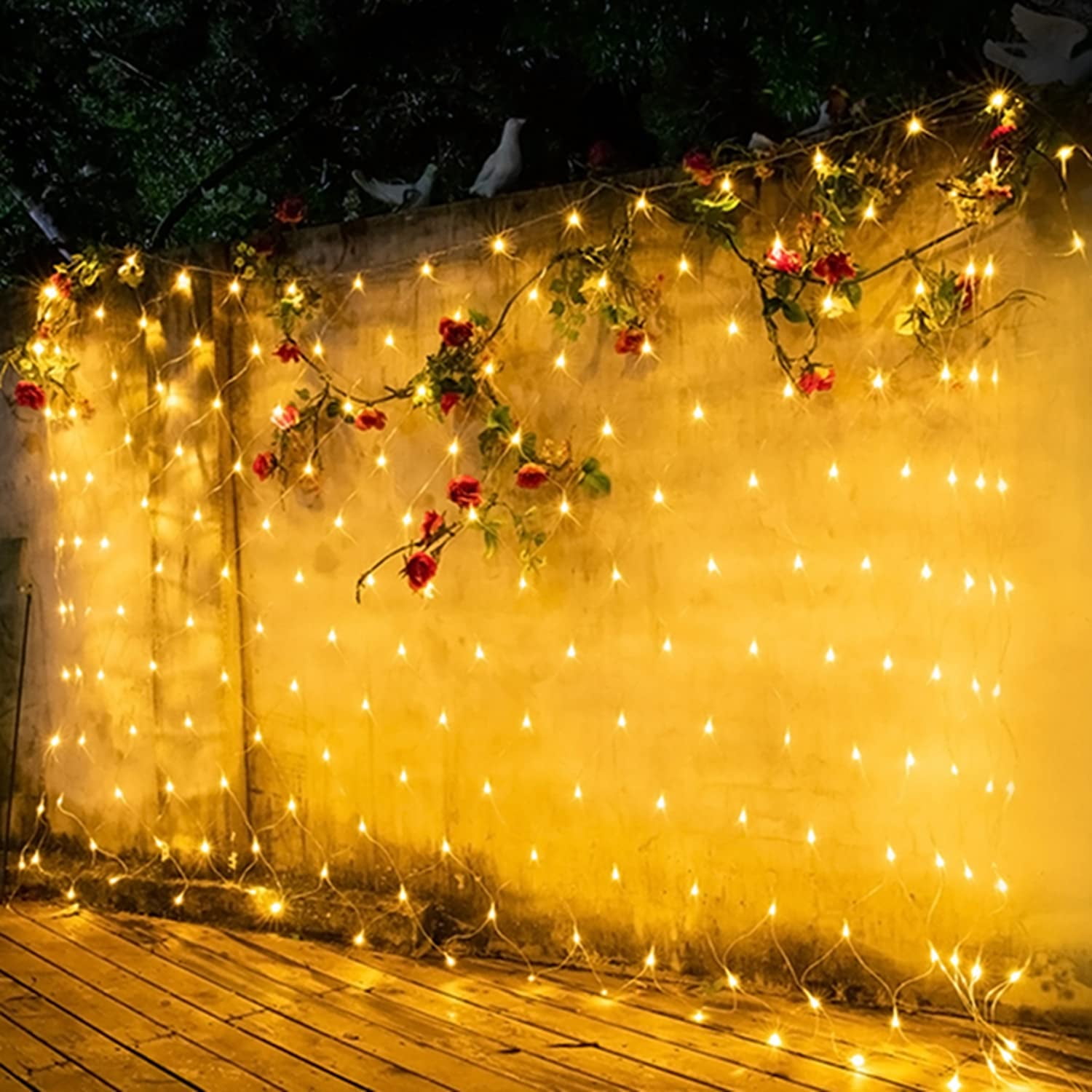 200 LED Warm White Net Lights, 9.8x 6.6 ft Connectable Christmas Outdoor String Mesh Lights with 8 Lighting Modes, Waterproof Fairy Lights Plug in for Xmas Tree Holiday Party Garden Decoration