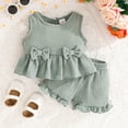 thumbnail image 2 of Wxirdiow Toddler Summer Outfits for Girls Toddler Girl Outfits Baby Girl Summer Clothes Sleeveless Ruffle Dress Tops and Shorts Clothing Sets Light Green Size,15-18 Months, 2 of 7