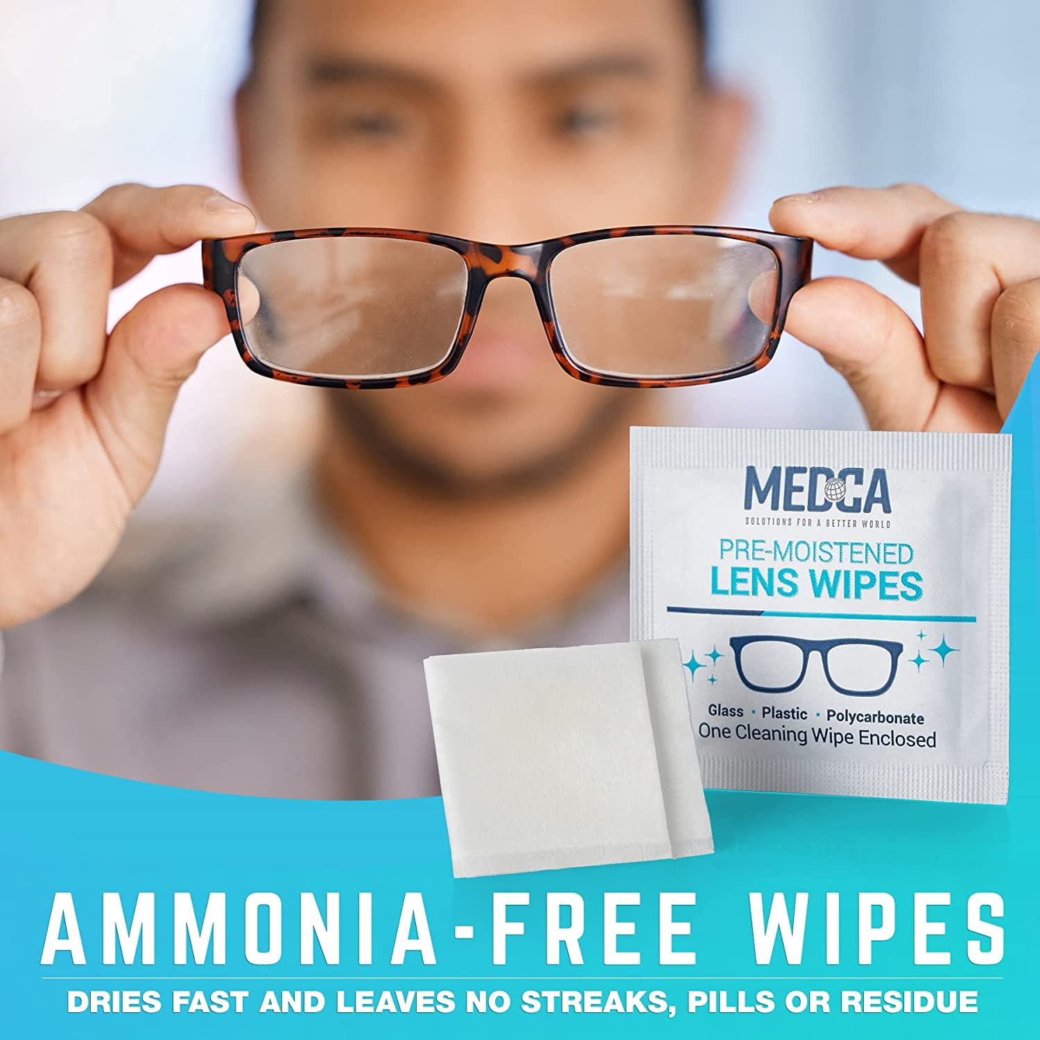 Medca Premoistened Lens and Glass Cleaning Wipes - Portable Travel Cleaner for Glasses, Camera, Cell Phone, Smartphone, and Tablet