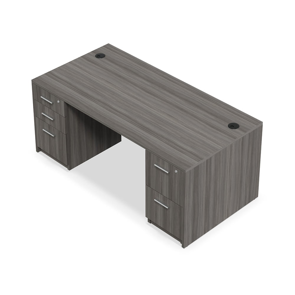 NBF Double Pedestal Executive Office Desk - Durable Laminate Computer Desk With Two Drawers - Office Desk with Storage and File Cabinet - Gray Finish Work Desk for Home (72" W)