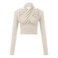 thumbnail image 6 of Arlun,Womens Criss Cross Halter Neck Cropped T Shirts Trendy Solid Color Long Sleeve Cut out Sexy Tops Women's Soft Comfortable Lightweight Thin Stylish Tshirts Beige XL, 6 of 6