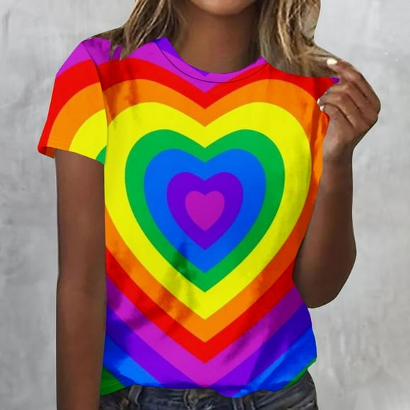 Aboser LGBTQ Pride Shirt Women Rainbow Heart Graphic Shirts for Lesbian Romance LGBT Lovers Funny Short Sleeve Tee Tops Lgbtq Ally T-shirt