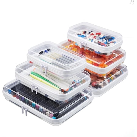 6PCS Clear Zipper Pouches Christmas Item Storage Bins Zippered Hard Pouch Double Portable Makeup and Cosmetic Bag Toy Storage Organizer Bins Hard Plastic Case Clear Zipper Bags