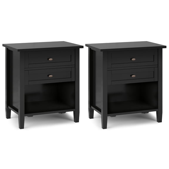 Simpli Home Warm Shaker 24 inch Solid Wood Transitional Night Stand in Black (Set of 2)