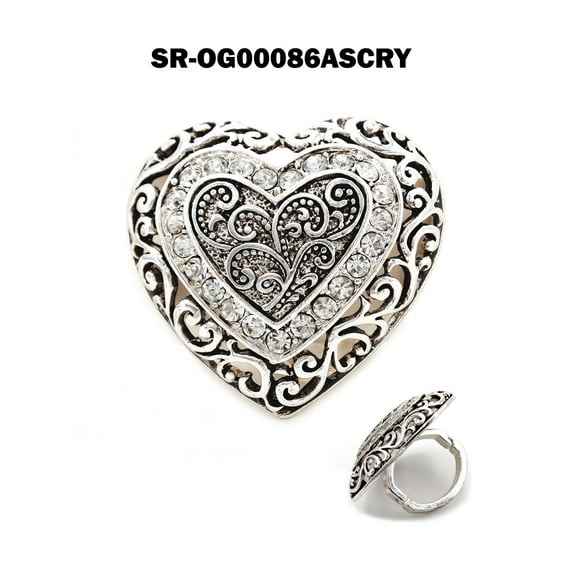 Scarf Ring - Rhinestone Paved Hart Charm - SR-OG00086ASCRY
