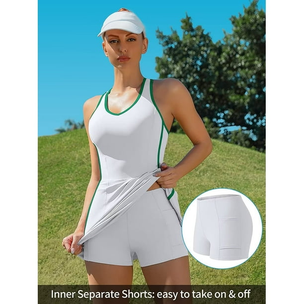 Women Tennis Dress with Built-in Bra and Pockets Shorts Racerback Athletic  Dresses