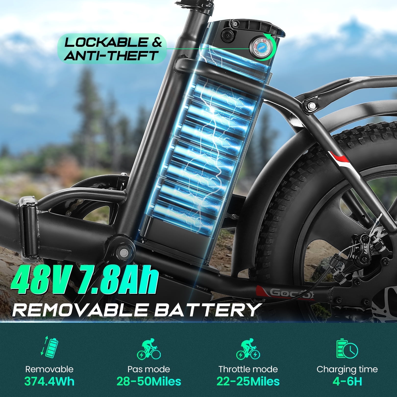 Gocio Electric Bike 3.0 Fat Tire Foldable Ebike, 48V 374.4Wh Battery, Peak 750W Folding Electric Bike, Lockable Suspension Fork, LCD, 16" One-Piece Tire Electric Bicycles for Women Adults UL2849