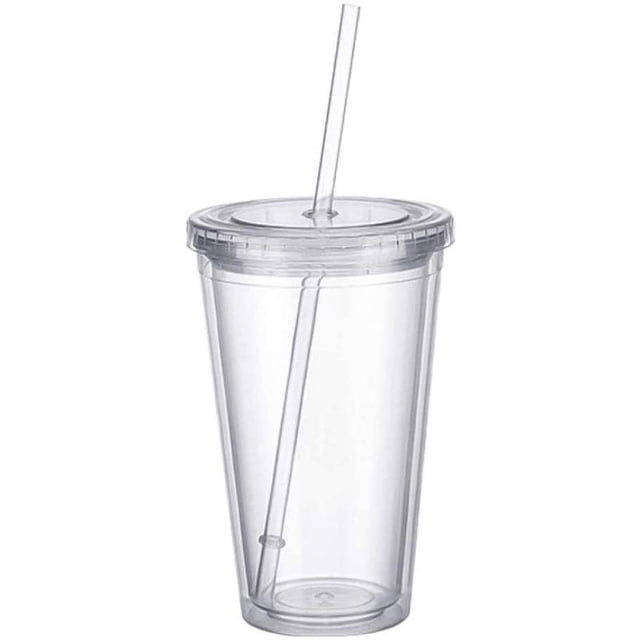 Gobelets Isolés à Double Paroi Gobelets en Plastique Transparent Gobelets avec Couvercles et Pailles