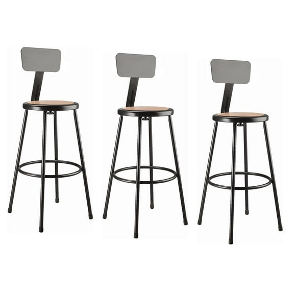 National Public Seating (3 Pack) NPS® 30" Heavy Duty Steel Stool With Backrest, Black