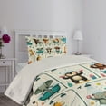 thumbnail image 2 of Ambesonne Animal World Quilted Coverlet 2 Pcs, Funny Monkey Elephant, Twin Size, Teal Burnt Orange Ivory, 2 of 4