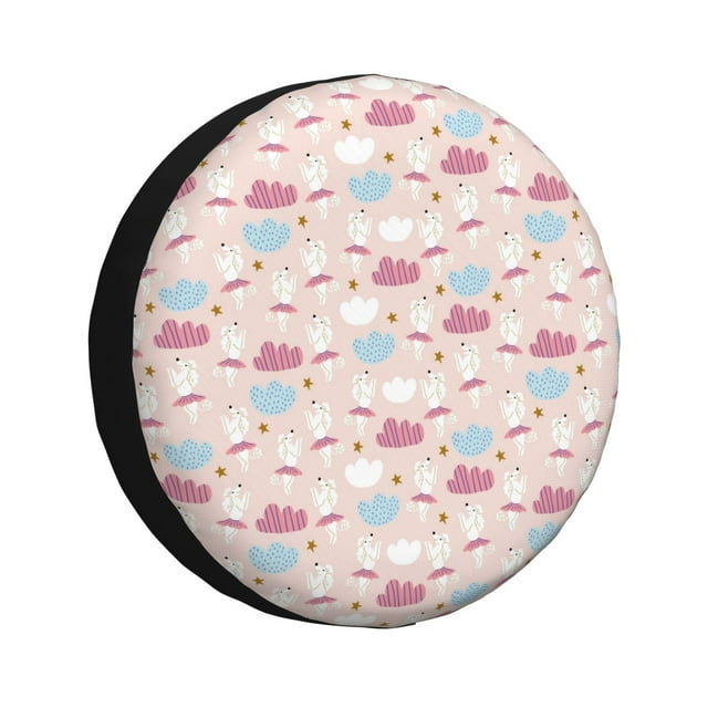 Wukai Poodle In Ballet Skirts Dancing Print Spare Tire Cover for RV Trailer,Waterproof PVC Faux Leather Wheel Cover Fit for Truck,Trailer,RV,SUV,Camper-17 inch