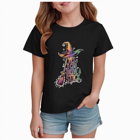 CAUYDY Girls Short Sleeve T-Shirt Crewneck Top for Kids Casual Breathable Fall Tee Little Girl Soft Pjs Top Sizes 5-6 Years