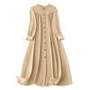 thumbnail image 2 of Stamzod Plus Size Fall Dresses for Women Solid Color Button Up Long Sleeve Dress Crewneck Casual Flowy Dresses for Women Khaki XXXL, 2 of 6