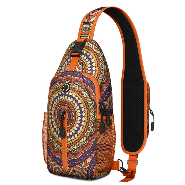 Folk Style Mandala Sling Bag with Ethnic Inspired Pattern, Lightweight Durable Crossbody Backpack, Adjustable Strap, Multiple Compartments for Meditation and Gym Sessions