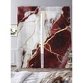 thumbnail image 3 of Marble Red Semi Sheer Window Curtains 108 Inches Long, Modern Abstract Gold White Brick Stone Motif Rod Pocket Voile Silky Chiffon Curtain Light Filtering Drapes for Living Room, 52"x108", 2 Panels, 3 of 9