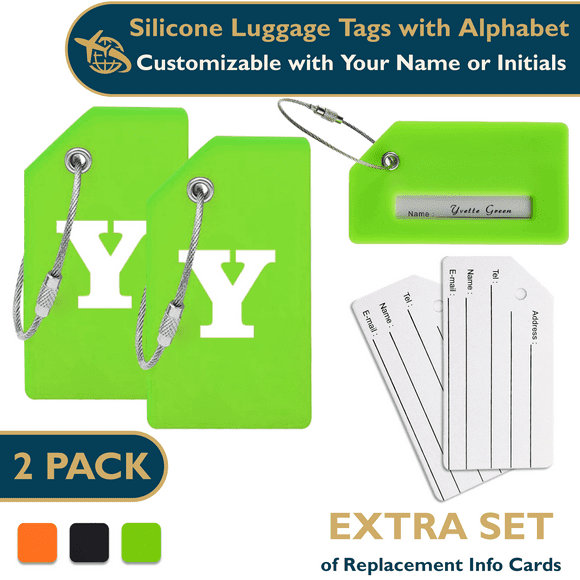 ComfiTime Luggage, Tags con Alfabeto: Maletas Tags de Silicona Aprobadas por la TSA, Bolsa de Viaje, Equipaje y Mochilas con Cubierta de Privacidad, Presilla de Acero Inoxidable