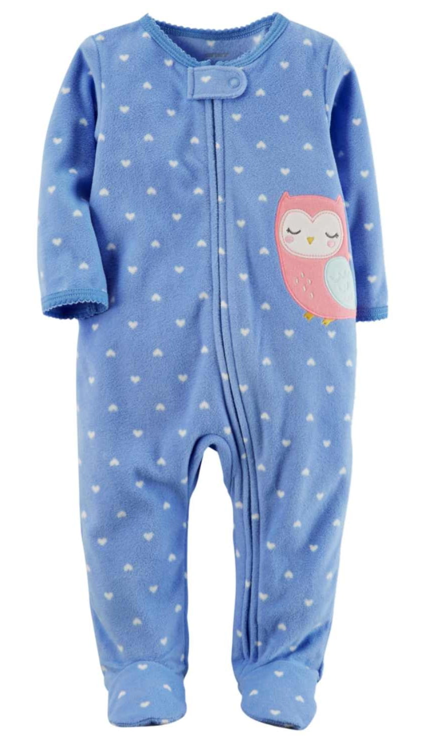 Carter's Carters Infant Girls Blue Fleece Heart Owl Sleeper Footie Pajama Sleep & Play