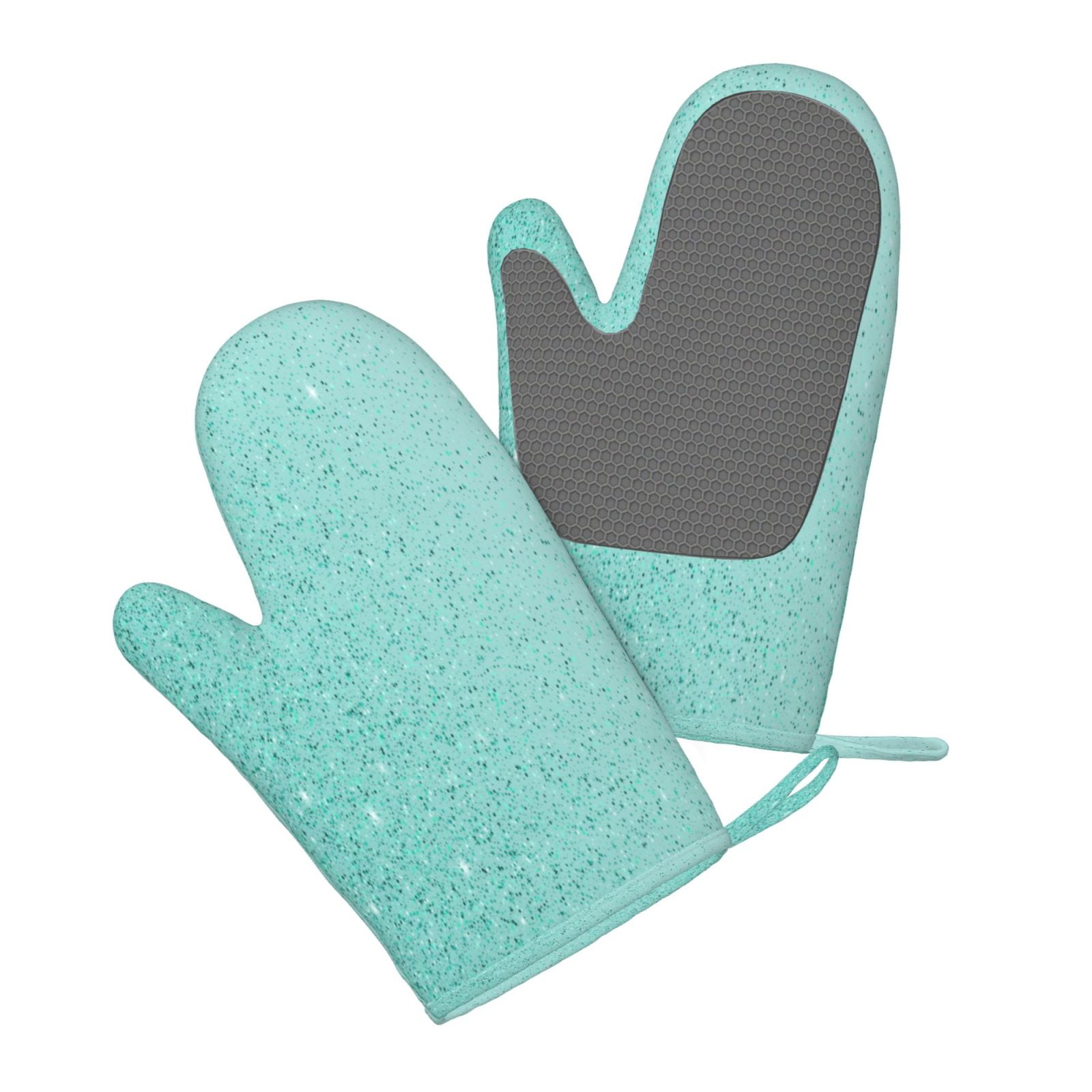 Hirioo Teal Turquoise Glitter for Silicone Oven Mitts for BBQ, Baking, Cooking, Set of 2, Heat Resistant 260℃, Non-Slip Kitchen Essentials