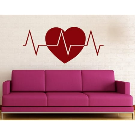 - Heart Beats Wall Decal - wall decal, sticker, mural vinyl art home decor - 4130 - White, 16in x 7in