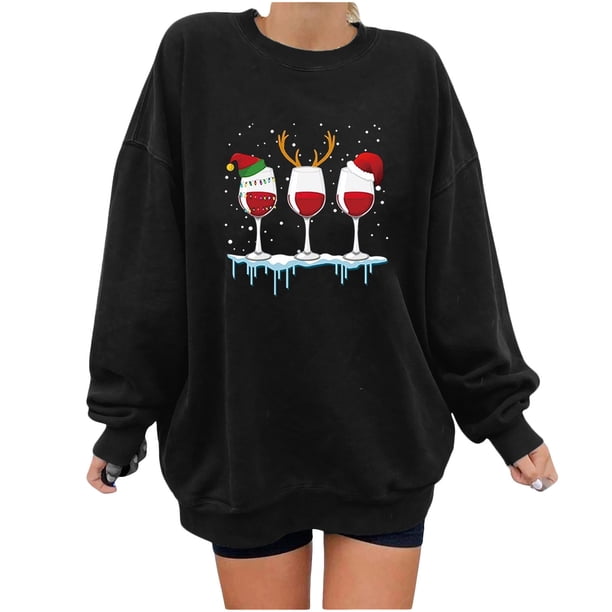 Sudaderas de Cuello Redondo de Navidad Para Mujer Moda Casual Manga Larga Impreso Ladies Tops Odeerbi ODB206966