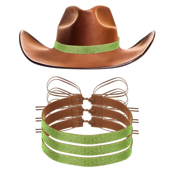 4 PCS Rhinestone Hat Band Cowboy Hat Bands Bling Hat Belt for Women Men Caps Cowboy Hat (Green)