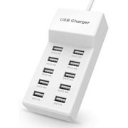 10-Ports USB Charging Station, USB Wall Charger Power Hub Strip Amazon Smart Plug Charging Dock Block for Smart Phone Tablet Laptop Computer
