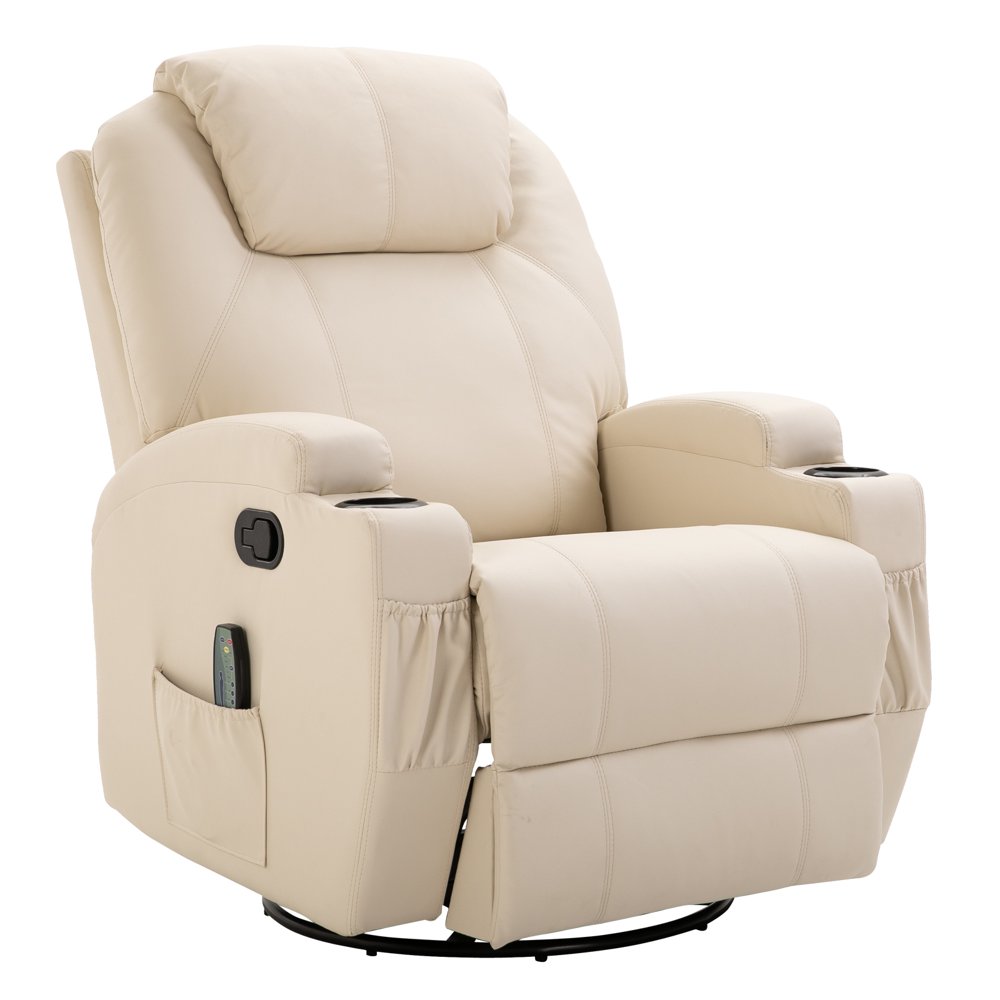 Faux Leather Heated Massage Recliner Chair with Remote Cream