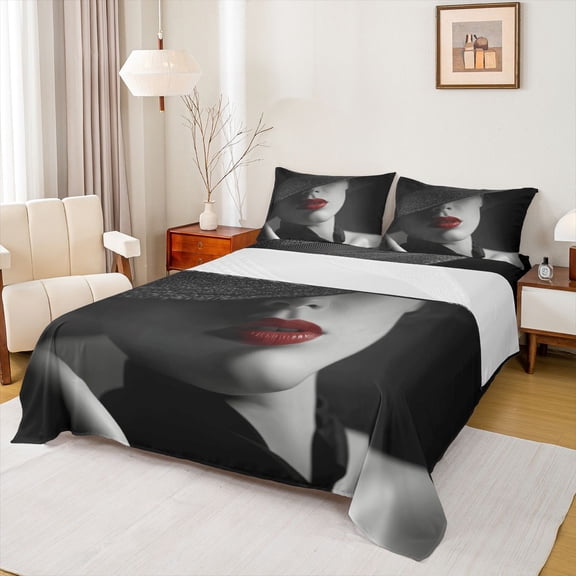Erosebridal Fashion Princess Girl Full Size Sheets, Modern Artwork Bed Sheets, 4-Piece